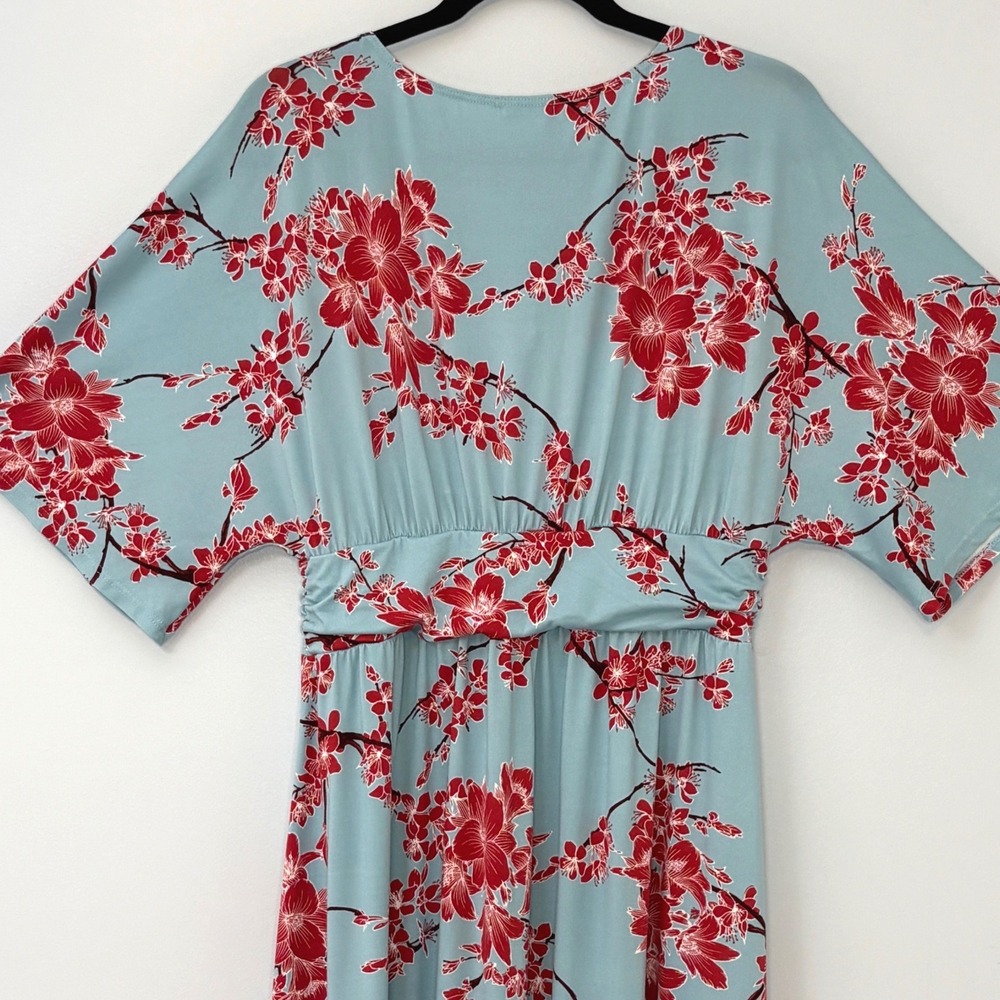 Kiyonna Cherry Blossom Floral Maxi Dress Womens 1x Kimono Sleeve - Picture 7 of 10